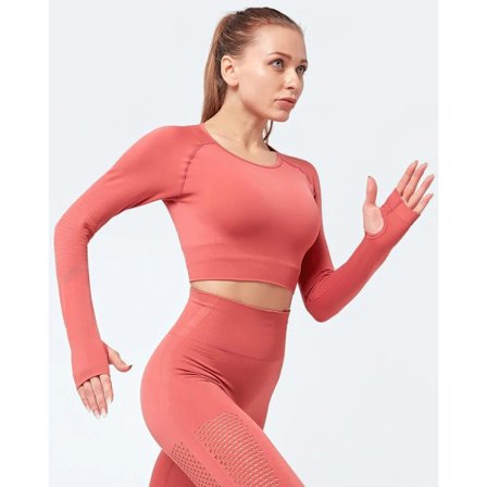 Röd seamless Crop Top långärmad