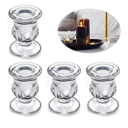 Sæt med 4 lysestager i klart glas til rustikke bryllupsdekorationer, festartikler