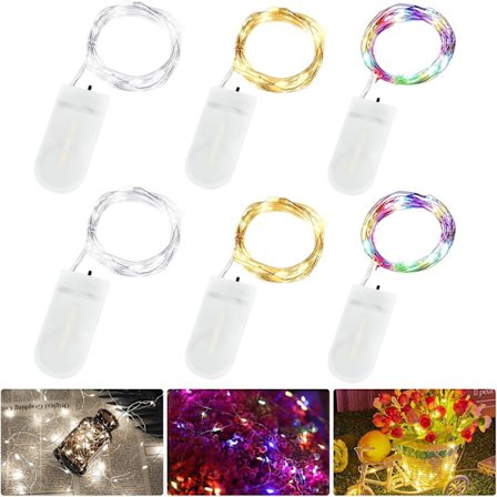 LED Fairy Lights Batteridrivna, 6-pack 2M 20 LED Micro Wire Fairy String Lights för Sovrum Burk Glas Bröllopsfest