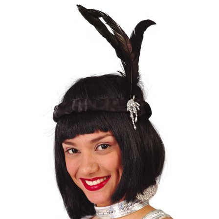 Charleston Hårband med Fjädrar Svart
