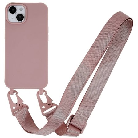 iPhone 14 matt fodral med nyckelband - Mörkrosa