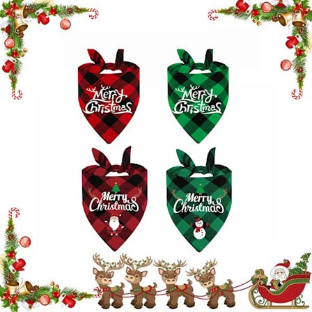 4-pak Katte og Hunde Jul Klassisk Plaid Hundehalsklæde Trekantet Bib Bandana Julekæledyrstøj Egnet til Små Mellemstore Store Hunde Katte Kæledyr