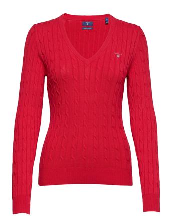 Stretch Cotton Cable V-Neck Pullover Rød GANT