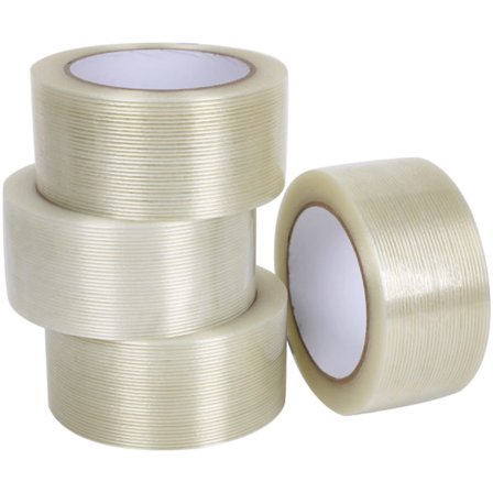 4-pak glasfiber tape, ekstra tyk 6,3 mils og superklæbrig, klar filamentforstærket tape til tung emballering, 5 cm × 25 m/rulle