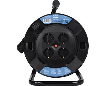 Nordic Quality Cable reel Safety plug, H05VV-F 3x1.5mm², 25m - Kabelvinda för inomhusbruk med 4 uttag