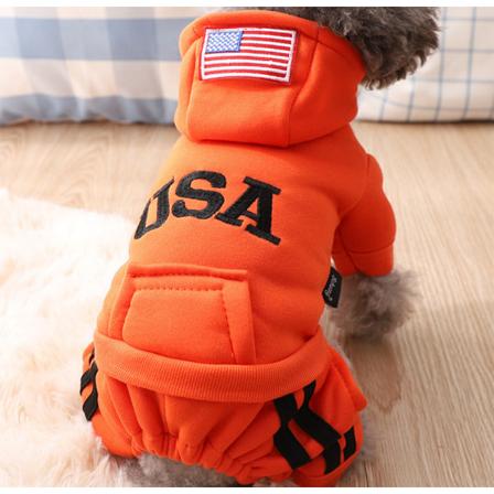 Hundeklær Vinter Små Hundeklær Firebente Klær Teddy Bull Bichon Med Hette USA Tide Klær(Oransje,XXL)