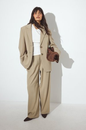 NA-KD Anzughose mit weitem Bein und hohem Bund - Business Hosen - Beige - EU 38