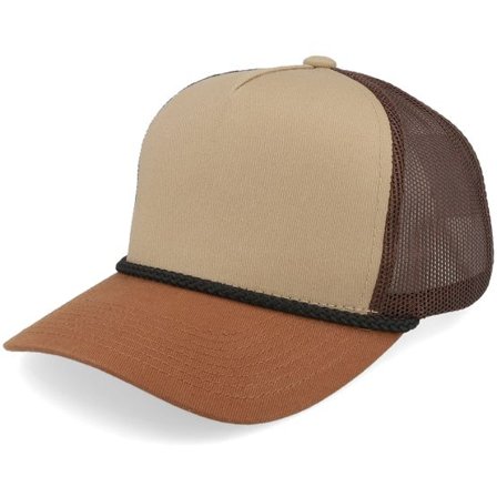Equip - Beige trucker Keps - Kids Rope Khaki/Brown/Caramel Brim/Black A-Frame Trucker @ Hatstore