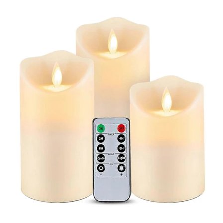 LED-lys, Flammefrie lys Sett med 9, Batteridrevne lys med flimrende flamme, D5,5cmxH10/12,5/15/17,5/20/22,8cm, Ekte vokslys med fjernkontroll