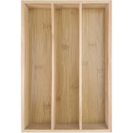 Bestikbakke i bambus, bestikholder i bambus med 3 rum, bestikbakke til køkkenskuffe i bambus