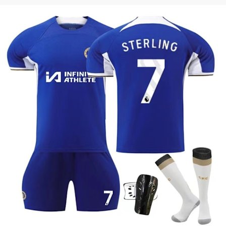 2324 Chelsea hemmatröja nr. 8 Enzo 7 Sterling 6 Silva kortärmad fotbollströja - set - nr. 7 + strumpor + benskydd