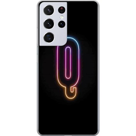 Kompatibelt Mobildeksel til Samsung Samsung Galaxy S21 Ultra 5G Minimalistisk neonbokstav Q i skinnende farger mot mørk bakgrunn