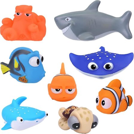 TH Flydende Badelegetøj, Find Nemo Dory Bade Sprøjtelegetøj Sæt, Flydende Havdyr Badekar Vandlegetøj Til Baby Småbørn Brusebad Børn Svømmepøl (8 stk)