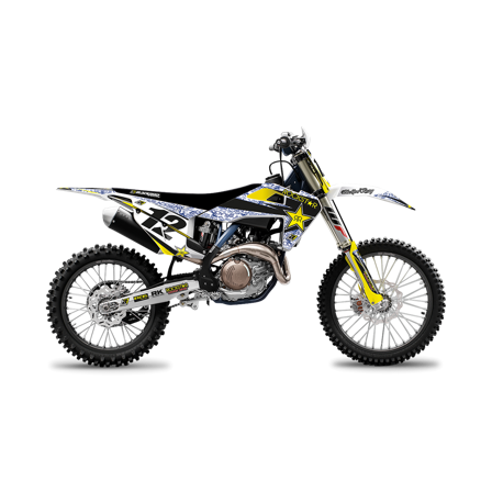 Kompletny Zestaw Naklejek i Pokrowiec Siedzenie Blackbird Rockstar Energy Biało-Niebiesko-Czarny - Husqvarna TC 125 2019-2022