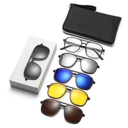 6 i 1 polariserade polariserade solglasögon för män Magnetic Clip-on