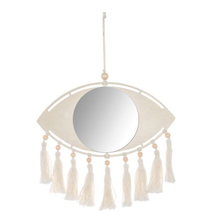 Boho for Evil Eye Macrame-riippuva seinäpeili hapsuilla tupsulla kudottu tapetti