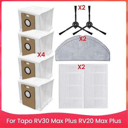 Kompatibel med Tapo RV30 Max Plus RV20 Max Plus Ersättningssidoborste Hepa Filter Moppduk Dammpåsar-Perfekt-max