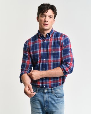 GANT - Rutete flanellskjorte med normal passform til herre persian blue