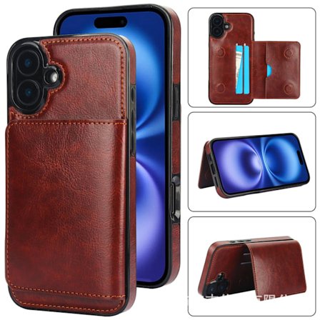Fodral för iPhone15 Brun [Z Earl Series] Crazy horse grain läder korthållare anti fall