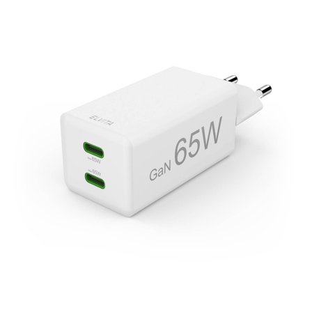 Elvita - Lader Mini-Charger GaN, 2 USB-C, 65W Hvit