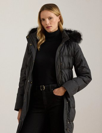 Lauren Ralph Lauren Faux-Fur-Trim Hooded Down Coat - Black - XS