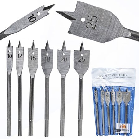 Flatbor Sett for Tre Rosfix 6 Deler – 10-25 Mm | Karbonstål | for Tre, Gips, Plast