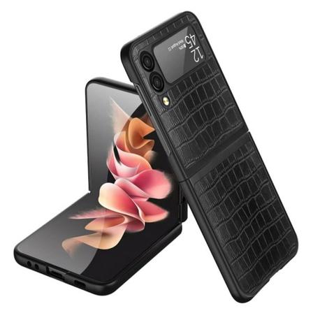 Croco læder mobiltaske til Samsung Galaxy Z Flip 3 - Sort Black