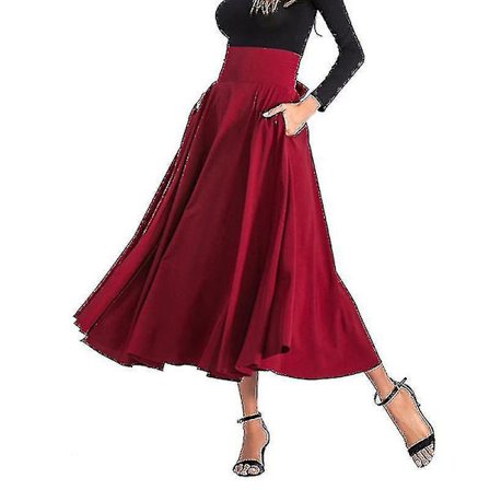 Dame Swing Lang Nederdel Plisseret Holiday Maxi Nederdele Ruched