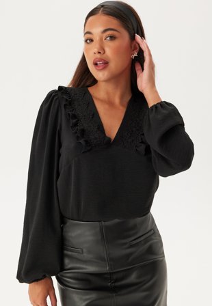 BUBBLEROOM-Frill Detail Puff Sleeve Blouse-S