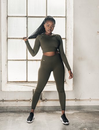 aim ́n Khaki Ribbed Seamless Tights - Green - S