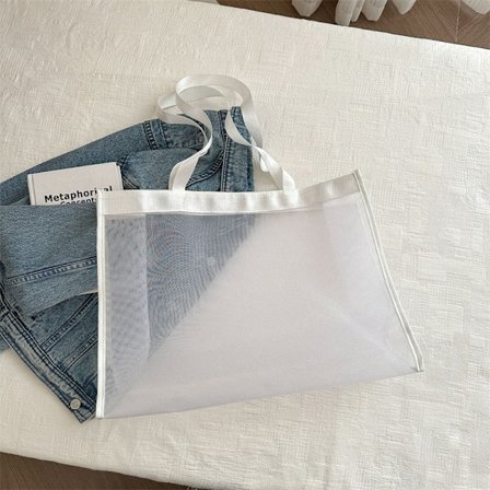 Transparent Strand Nylon Taske Mesh Håndholdt Shopping Taske HVID Hvid