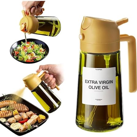2-i-1 – 470 ml Sprayflaske til Olie og Eddike, Perfekt til Madlavning, Airfryer & Salat