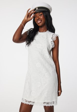 Pieces - Pcolline SL Lace Dress - Cloud Dancer - Kläder - - Bubbleroom