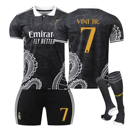 23-24 Real Madrid fotbollströja drake mönster version barn och vuxna set sport laguniform NO.7 VINI JR. XXL