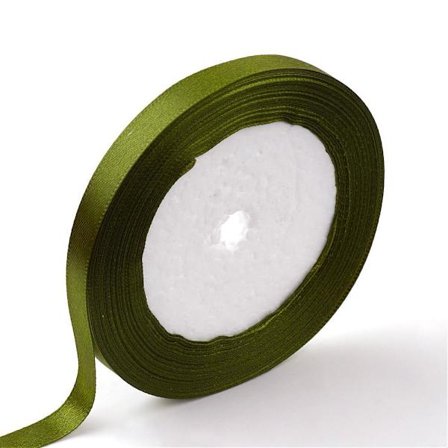 1 Rulle (25yard=22,89 mt.) Olive grön satinband 12 mm. bred