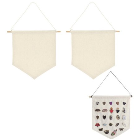 2 stk. Sæt Blankt Lærred Væg Banner Badge Væg Organizer Blank Vimpel Broche Væg Display Banner Børneværelse Indretning Beige 30 x 24,5 cm