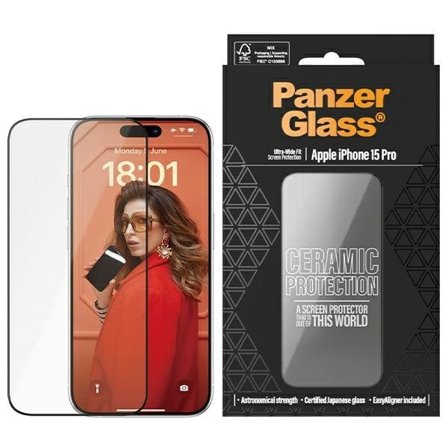 PanzerGlass Keramisk beskyttelsesglass for iPhone 15 Pro med posisjoneringsenhet