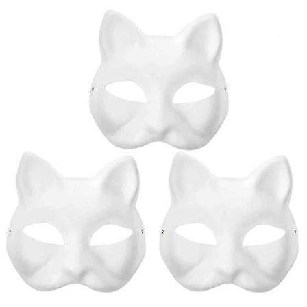 3 Pak Hvide Kattemasker Blanke DIY Halloween Maske Dyr, Halloween Rævmaske, Børns Håndmalede Katteansigt Kvinde