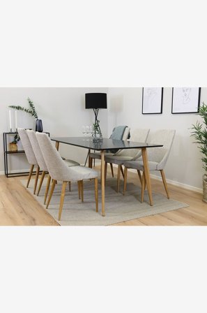 Venture Home - Ruokailuryhmä Polar ja ruokapöydän tuolit Leone, 6 kpl - Musta - Ruokailuryhmä 6 hengelle - - Homeroom