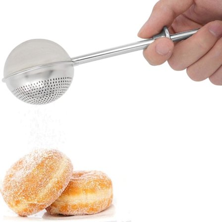 Mjöl damm för bakning, fjäderhandtag enhandsmanövrering, 18/8 rostfritt stål pulveriserad sockerskak damm, plocka upp och damm mjöl Sifter, 1/2