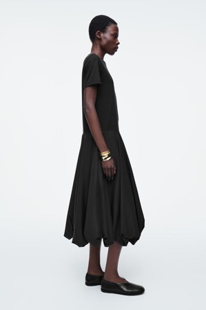 COS Women's Balloon-Hem T-Shirt Dress in Black