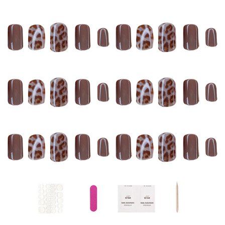 Leopardmønstret kort, myk rustning, avtakbar negleplate, negleklistremerker.