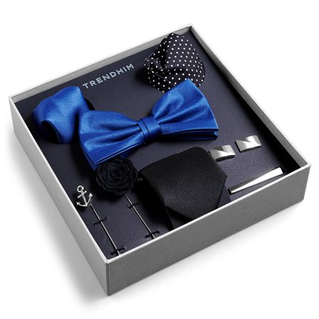 Caja de regalo con accesorios para traje | Conjunto en azul, rojo y plateado para hombres - Cajas de regalo