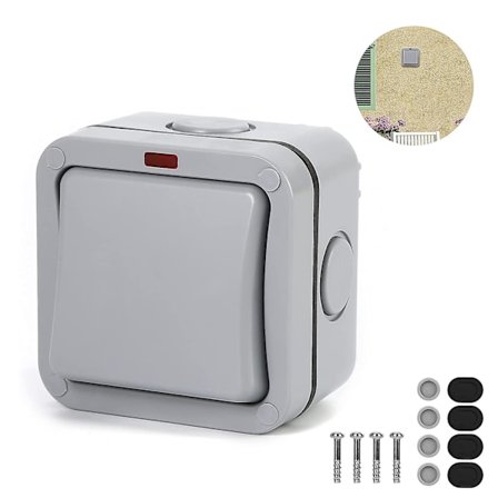 Vattentät strömbrytare utomhus, strömbrytare för utomhusbruk, arbetsområde med indikatorlampa, skydd mot regn