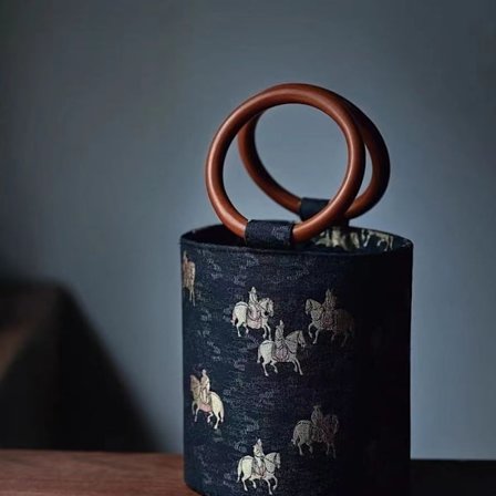 Etnisk stil Circular Ring Handväska Retro Bucket Bag SVART