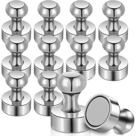 12 Pakker Neodymmagneter Kjøleskapmagneter Magnetiske Push Pins, 12 x 16 mm Små Magneter Runde Sterke Kjøleskapmagneter for Voksne, Hvittavlemagnet