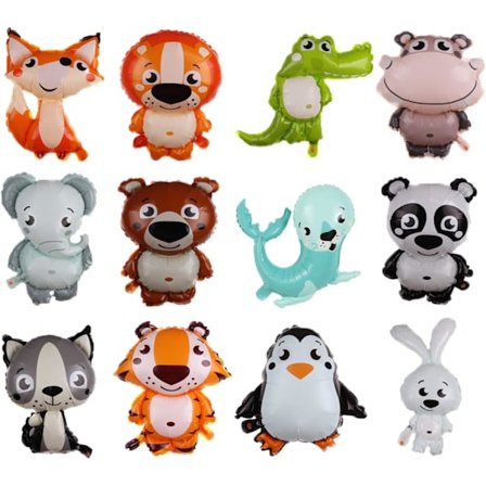 12 st Djungel Safari Djur Ballonger, Djungel Zoo Djur Tema Fest Dekorationer (Ballonger)