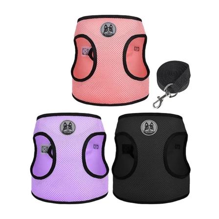 Hundselar och koppel Set 3-pack No-choke Mesh väst Selar Flyktäkt Pink purple black L