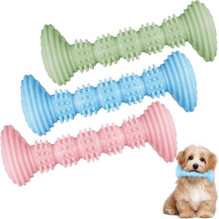 Hundelegetøj - 3 stk. - Hundetyggelegetøj - Tandpleje - Tandrensning - Gummi Pet Tyggelegetøj - Til mellemstore og store hunde - Blå + Grøn + Pink