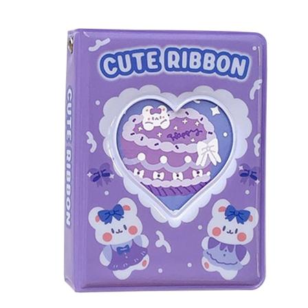 Søt kake fotoalbum 3 tommer kjærlighetshjerte hul Kpop kortbinder fotokort ID-holder 40 lommer navnekortbok oppbevaringsarrangør null - Lilla kake
